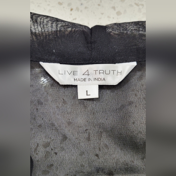 NWT Live 4 Truth Sheer Black Tie-Neck Ruffle Sleeve Top w/Smocked Waist | L - Picture 4 of 7